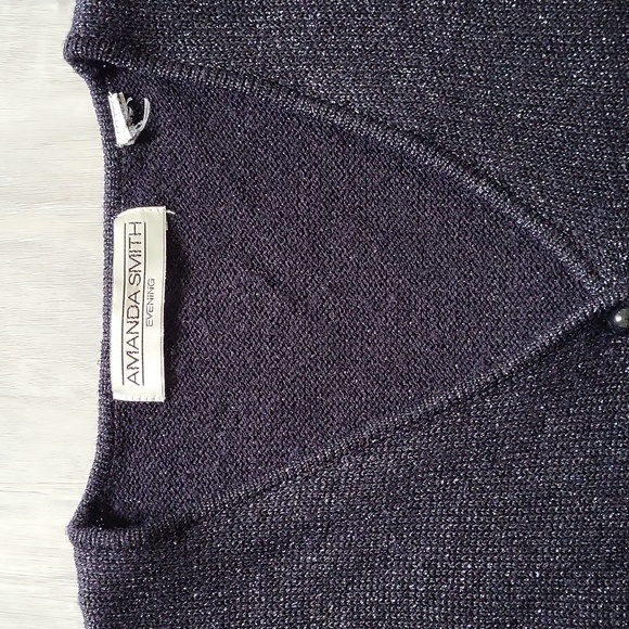 V- Neck Sparkle Black Button Down Sweater by Amanda Smith (Large) - Picture 6 of 10